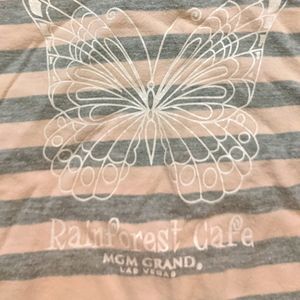 Rainforest Cafe MGM Grand Las Vegas Girls butterfly pink and greylong sleeve